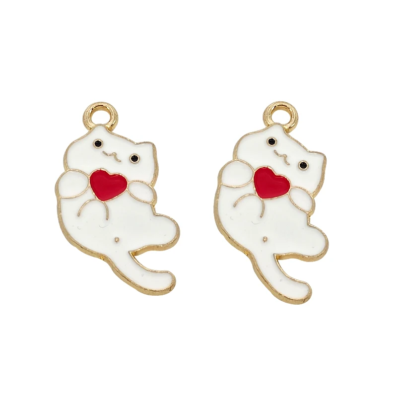 

10Pcs/Lot 16x30mm Enamel Heart Cat Charms Zinc Alloy Cute Cartoon Cat Charms for Jewelry Making Diy Keychain Earrings Pendants