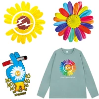 tuqiang colorful sunflower stickers applique iron on heat transfers for clothes diy patches clothing accessories