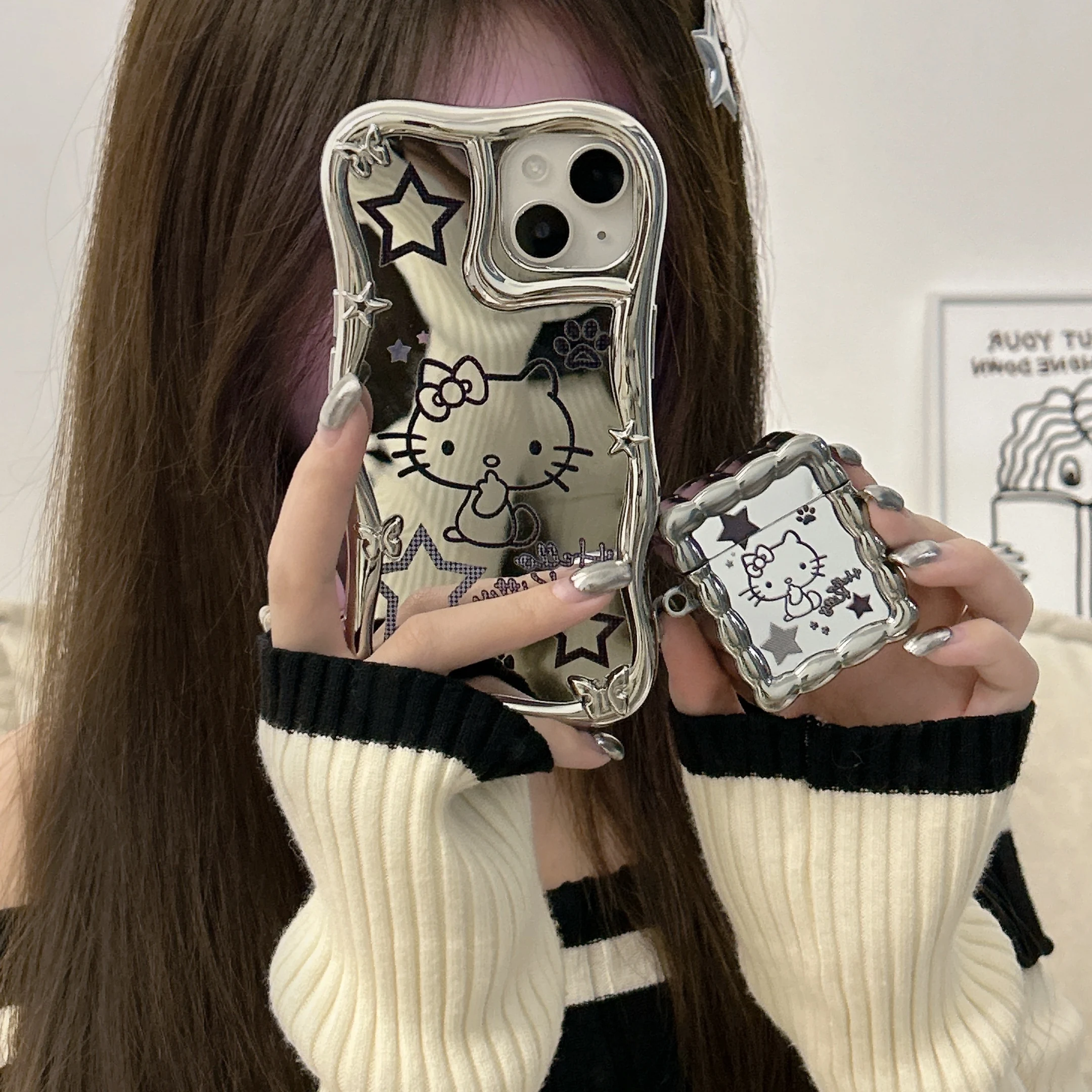 

Sanrio Hello Kitty Silver Mirror cute cartoon Phone Cases For iPhone 14 13 12 11 Pro Max Back Cover