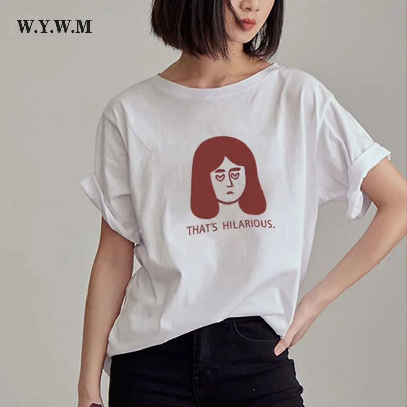 

WYWM Cartoon Funny Character Printed Tshirts Woman Harajuku Cute Oversized Graphic Tee Summer Loose Short Sleeve Female Tops