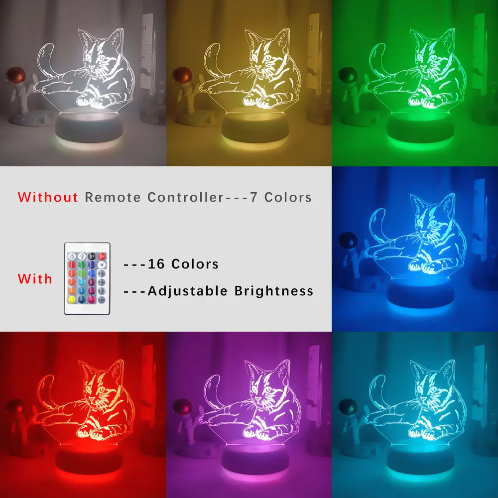 Милый Кавайный Кот 3D Лампа Животное Ночной Светильник LED USB Настроение Гаджеты Мультицветная Люминария Настольная Лампа Для Детей Подарок.
