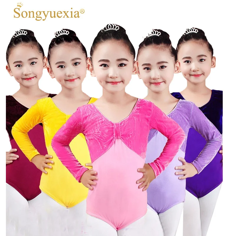

SONGYUEXIA Children's Pleuche Ballet Dancewear Girls' Spring Thick Long-Sleeve gymnastic leotard for dance Show Clothes 5Colors