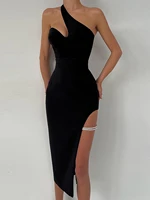 elegant sexy y2k outfits inclined shoulder sleeveless backless side slit bodycon midi dresses for women club party 2022 summer