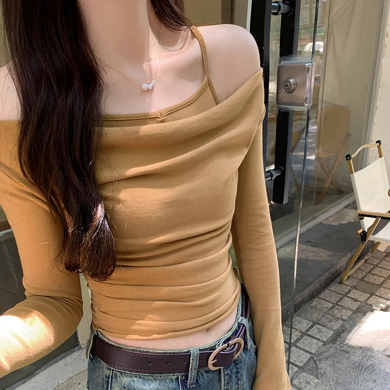 Женская футболка из двух частей с имитацией сексуальные тонкие футболки на