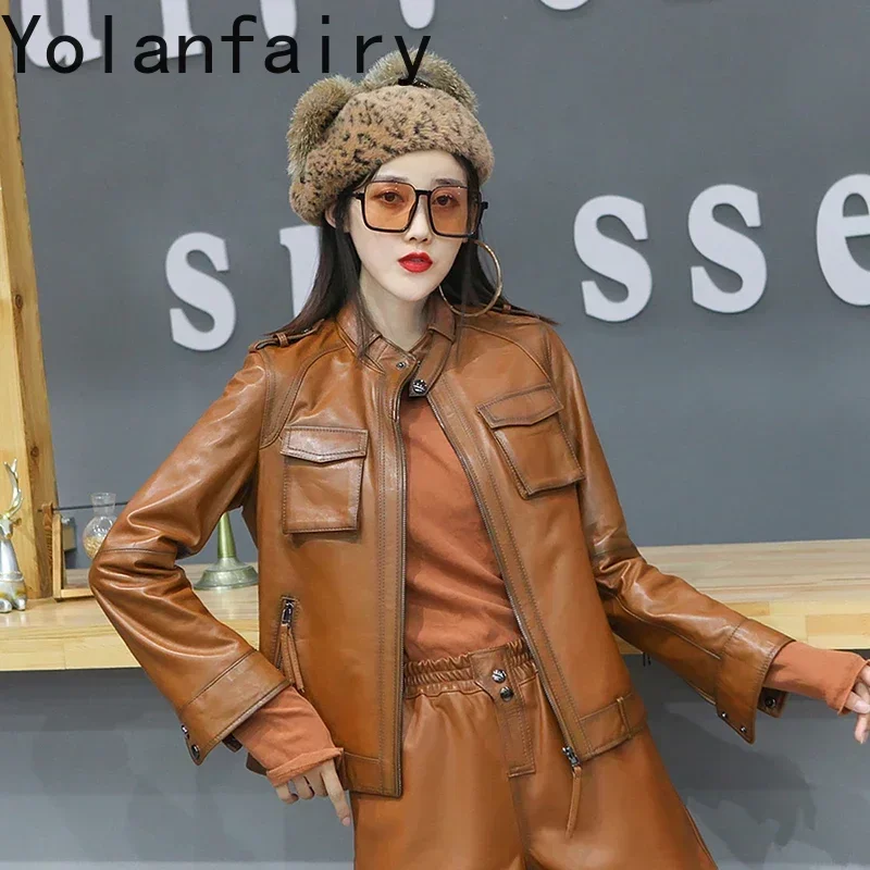 Женская куртка из овечьей кожи винтажная мотоциклетная натуральной Zjt2579 100%