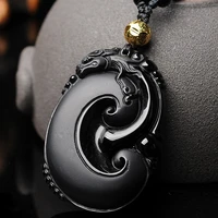 natural obsidian hand carved ruyichen pendant fashion boutique jewelry mens and womens necklaces gift accessories