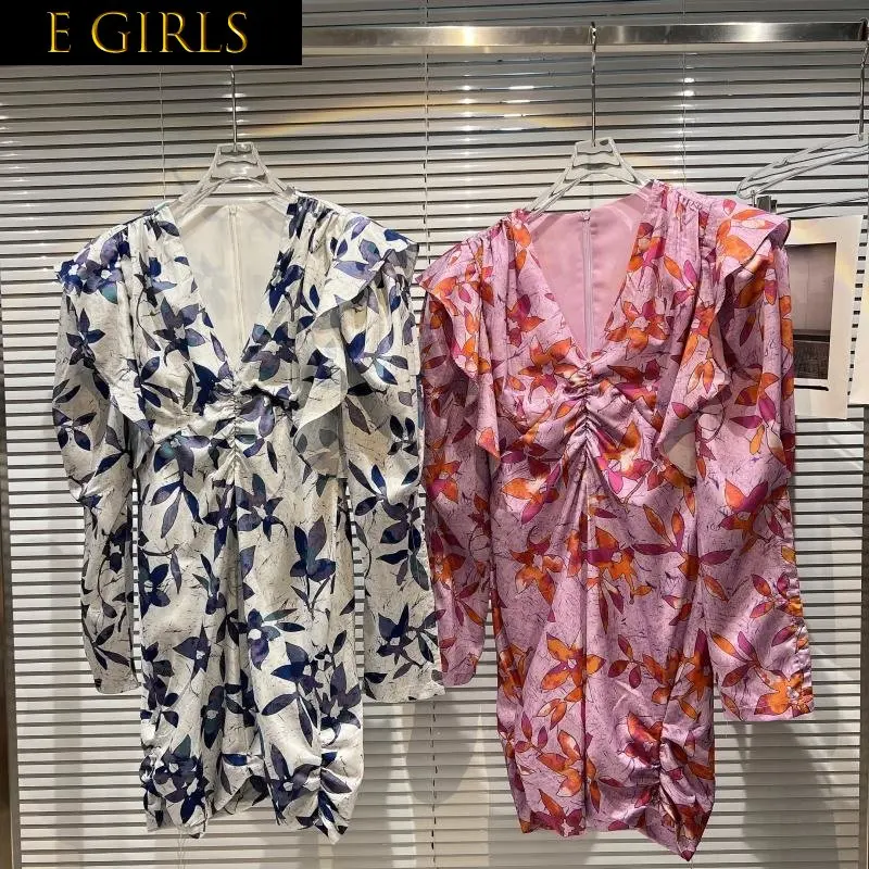 

J GIRLS 2022 Summer New Collection Long Sleeve Pleated V Neck Floral Print Loose Shirt Women GF238