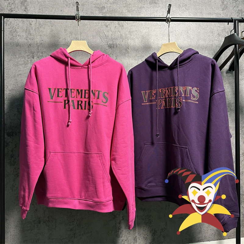 

Vetements Paris Purple Red Hoodie Men Women Destroy Washed Heavy Fabric Hooded Oversize VTM Pullover
