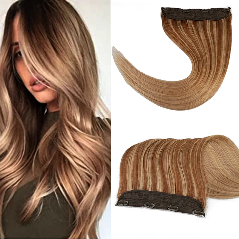 

Fish Line Hairpiece Human Hair Extension Straigt Invisible Secret Wire Machine Remy Brazilian Hair