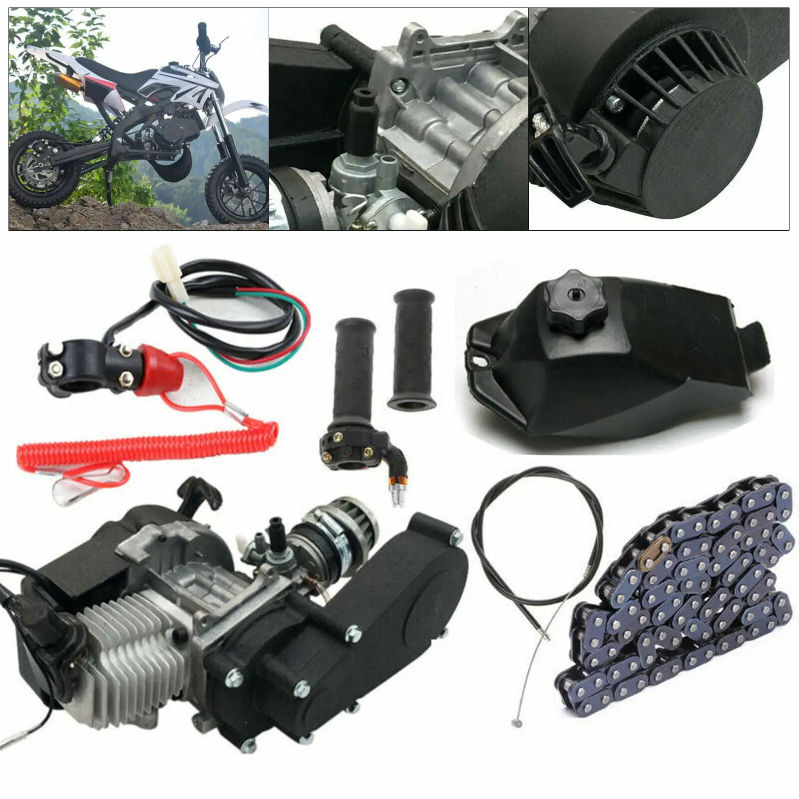 

2 Stroke 49CC Engine Motor Kit Bicycle Pull Start Fits Pocket Mini Dirt Bike ATV Gasoline Scooter