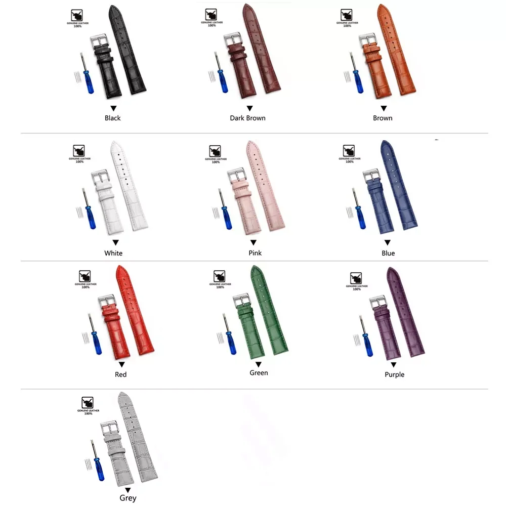 Genuine Leather Watchbands 12/14/16/18/20/22/24 mm Watch Band Strap Steel Pin buckle High Quality Wrist Belt Bracelet + Tool