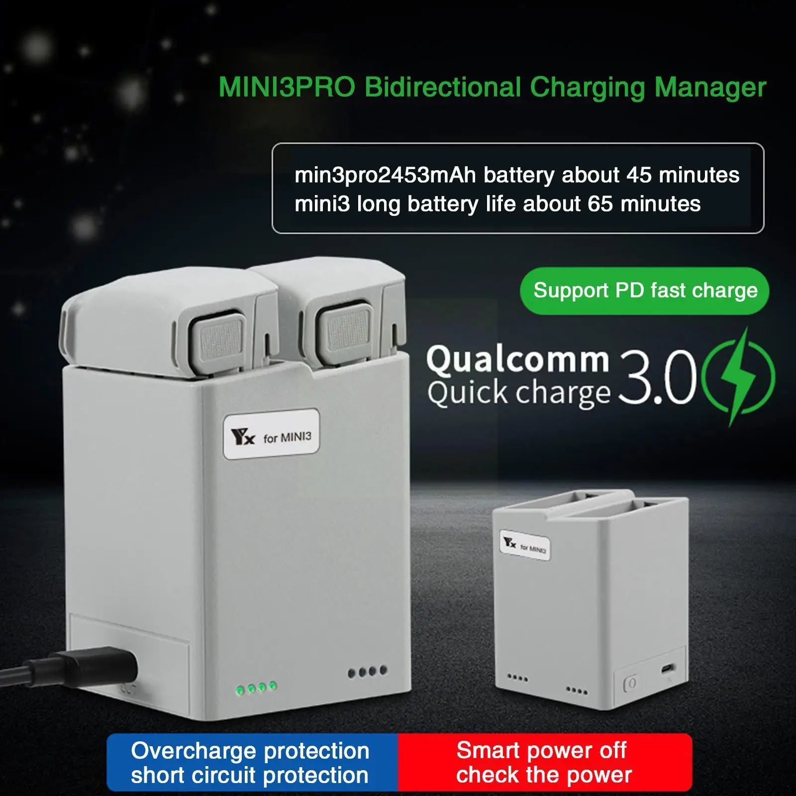 

For Mini 3 Pro Charger Two-way Charging Hub Battery Butler Charging Usb Charger Accessories Drone Z1n8