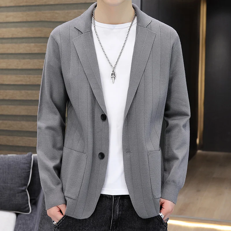 Men's Knit Suit Jacket Spring Summer Loose Casual Gray Blazers Male Long Sleeve Business Casual Black Coat Terno Masculino 3xl