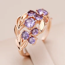 Kinel Shiny Purple Natural Zircon Ethnic Bride Wedding Rings 585 Rose Gold Color Vintage Women Jewelry Family Party Best Gift