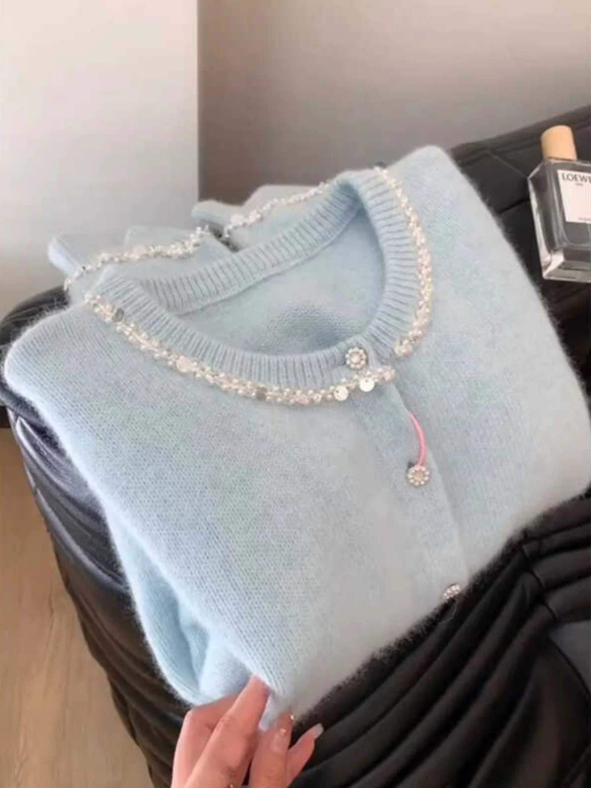 Супер красивый изящный жемчужный воротник синий мягкий клейкий бархатный