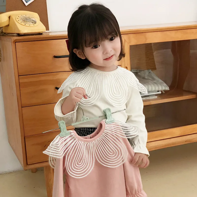 Fashion Girls Blouse Baby Girls Long Sleeve Pink White Blouse for Girls Top Clothing Cotton Blouse for Girl Petal Collar Shirts