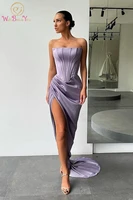strapless long prom dress split evening party gowns 2022 sexy strapless mermaid sleeveless sweep train women gala graduation