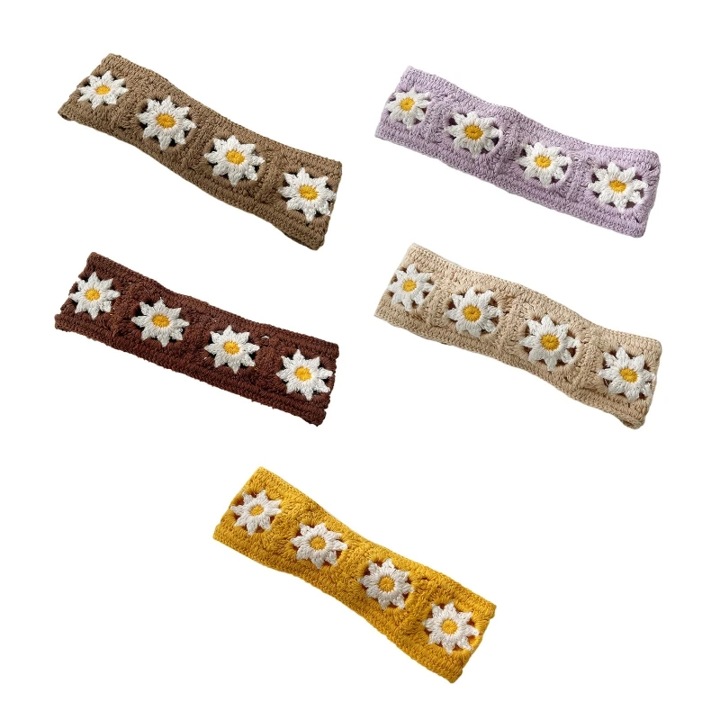 

J78E Women Color Matching Hairband Crochet Pastoral Bandanas Headband Elastic Hair Bands Turban Autumn Hair Accessories