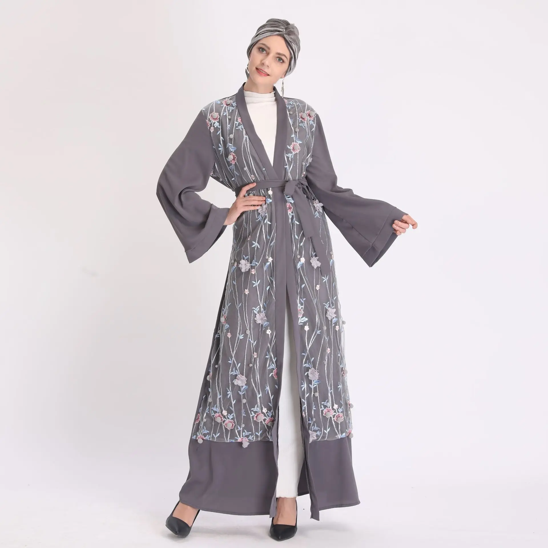 Модное кимоно Рамадан ИД Премиум мусульманское платье шелковое элегантное кружевное длинное мусульманское абайя Женская скромная одежда ...