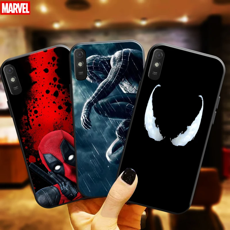 

Marvel Venom Spiderman Deadpool Phone Case For Xiaomi Redmi 9A 9AT Liquid Silicon Black Soft Funda Coque Silicone Cover