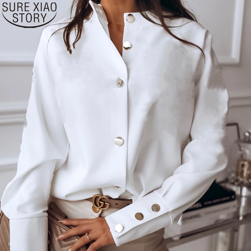 Moda mulher camisas 2023 primavera casual manga comprida blusa chique sólido branco preto coreano topos outono solto cardigan blusas 10619