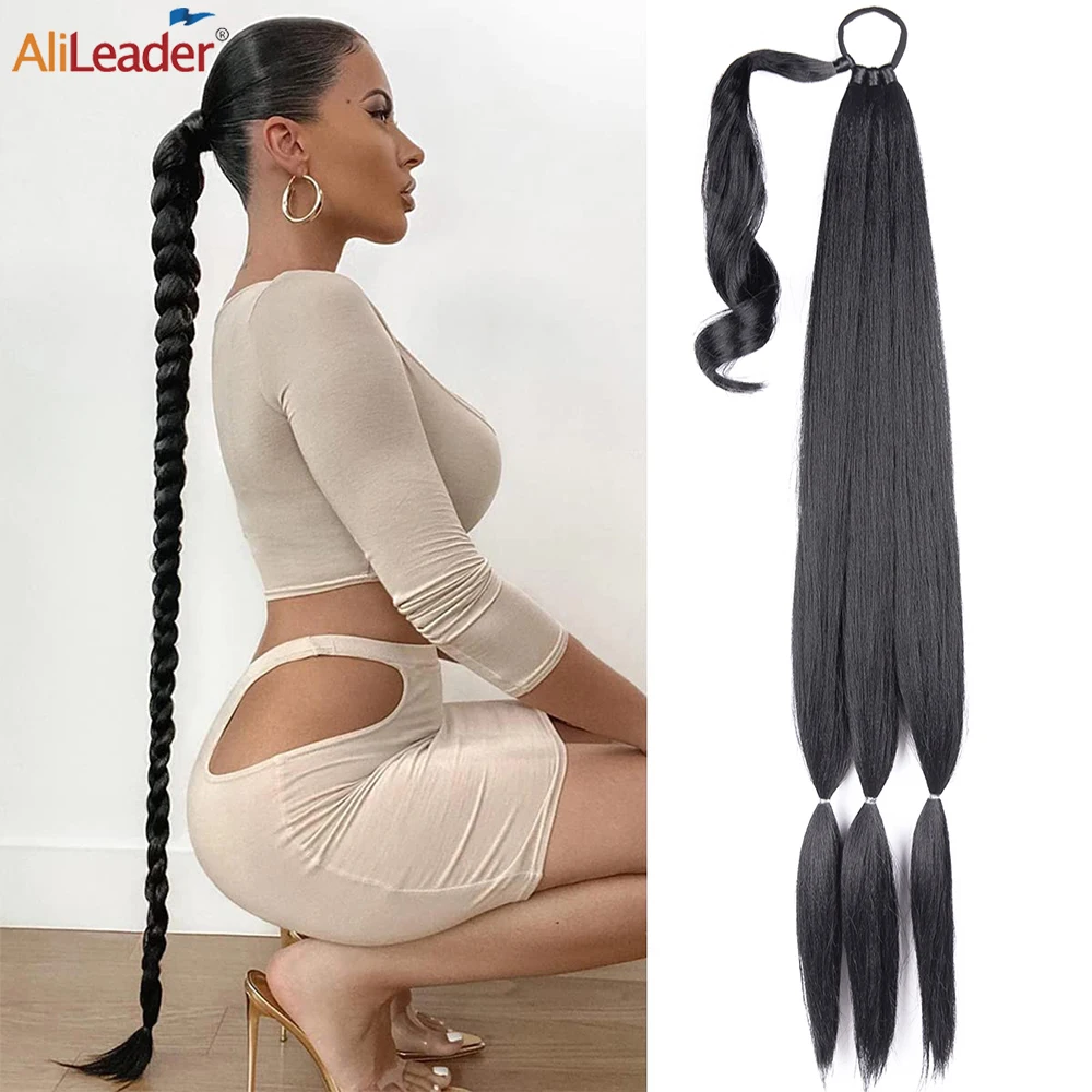 

34" Long Fake Hair Ponytail Extensions Soft Synthetic Braided Ponytail With Hair Tie Fashion Women's Hairpiece Pigtail