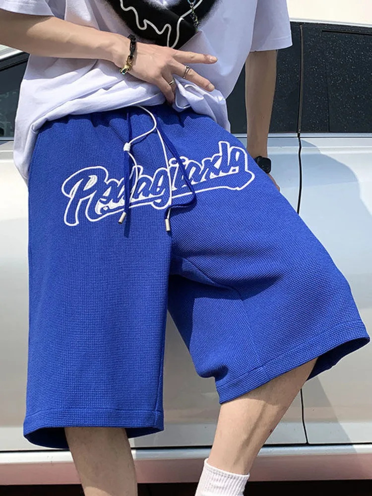 

SYUHGFA Letter Embroidered Waffle Men Sports Shorts Fashion Brand Oversized 5XL Streetwear Hip Hop Male 2022 Summer Short Pants
