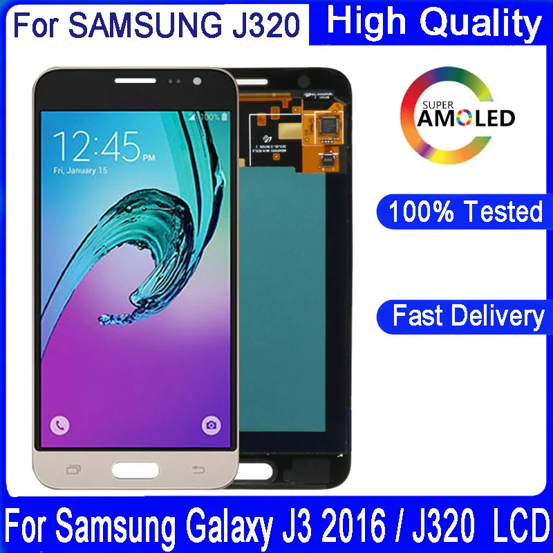 Оригинальный ЖК-дисплей 5,0 дюйма для Samsung Galaxy J3 2016 J320 J320F J320M J320Y J320FN, сенсорный экран с заменяемым дигитайзером.