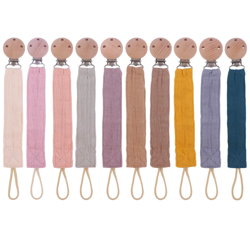 

Cotton Linen Baby Pacifier Clip Chain Beech Wood Pacifier Clips Infant Dummy Holder Teething Toys Nipple Holder for Baby Feeding