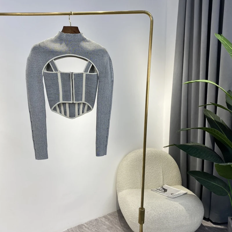

Two Piece Set Women 2021 Autumn New Arrival Original Designer Fashion Style Sexy Long Sleeve Knitted Sweaters