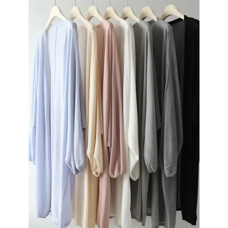 Женский трикотажный кардиган средней длины свободный топ с длинными рукавами и