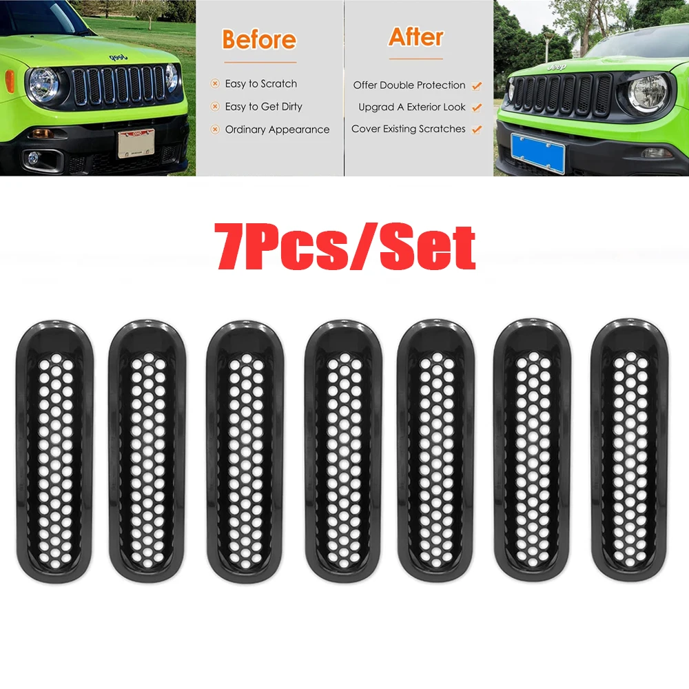 

Front Grille Inserts Mesh Black ABS Grill Guard Cover Trim Fit for Jeep Renegade 2015 -2018 (Pack of 7)