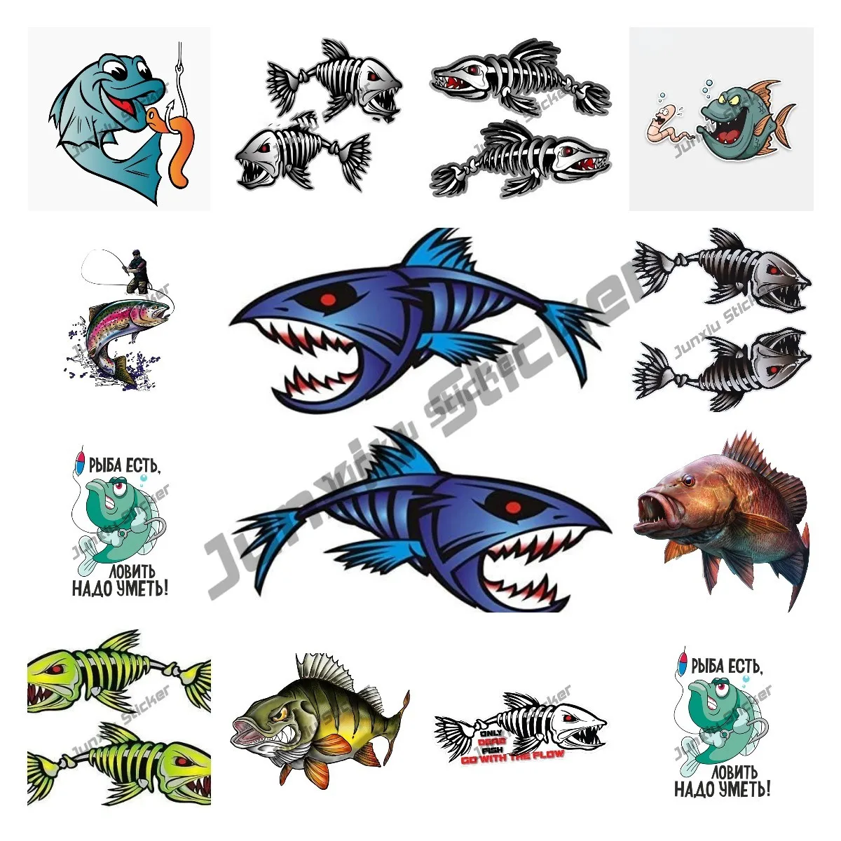 Decals Fish Bones Skeleton Stickers For Kayak Canoe Fishing 