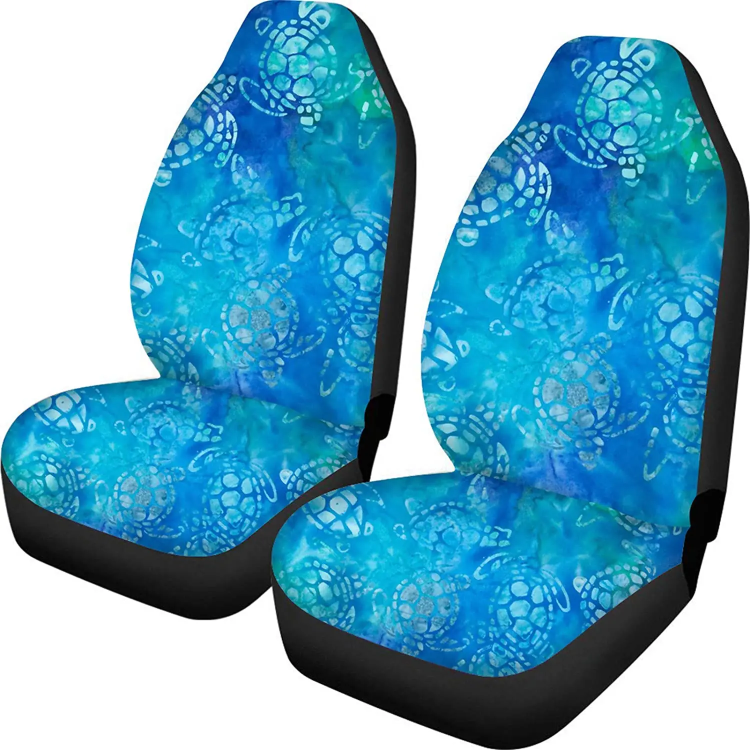 

HUGS IDEA Hawaiian Print Tribal Blue Sea Turtle Hibiscus Design Car Front Seat Covers Full Set of 2 Car Accessories Universal Fi