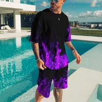 summer mens suits activewear flame 3d printed t shirts shorts suits casual short sleeves clothes plus size streetwear