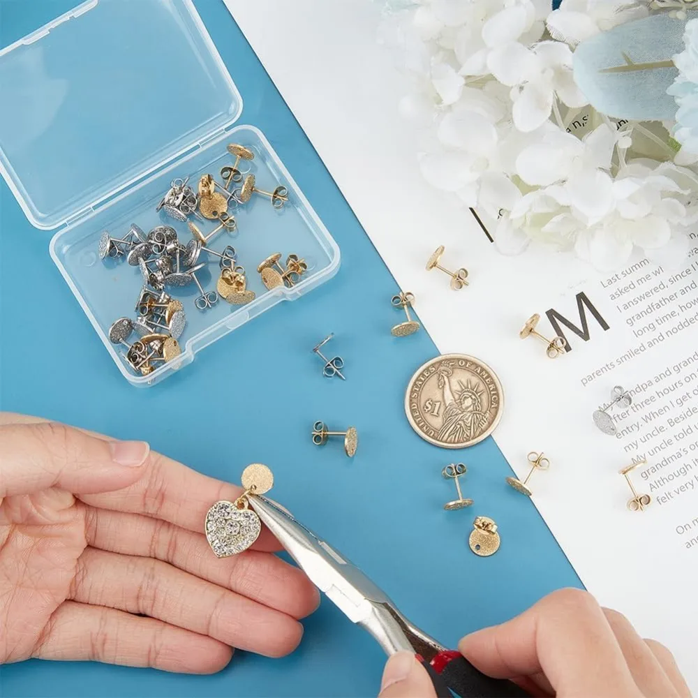 Круглые серьги-гвоздики из нержавеющей стали с текстурой примерно 40 шт. 2 цвета 8