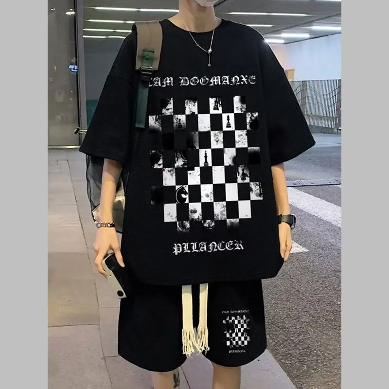 Men's Shorts Sets 100% Cotton Harajuku Printed Fashion  Sportswears Comfortable Blouse Female Clothing Free Shiping