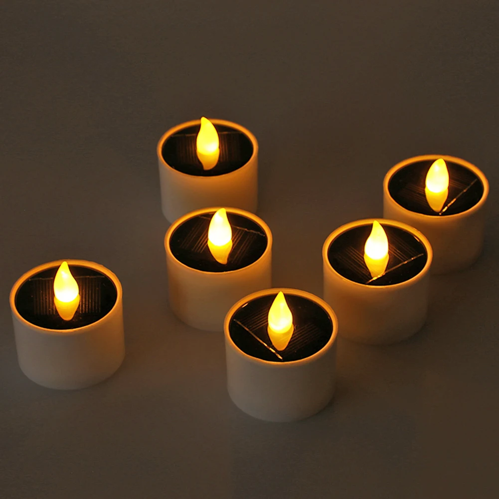 

6x Romantic Solar Flameless Fake LED Candles Wedding LED Candles Wedding Party Garden Solar Tea Lights