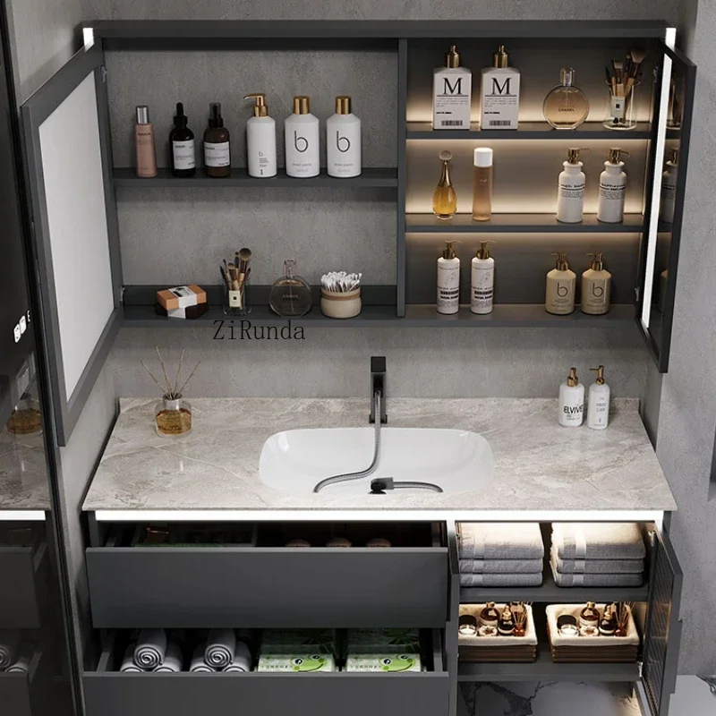 Комбинированный шкаф для ванной комнаты современный минималистичный рок-панель