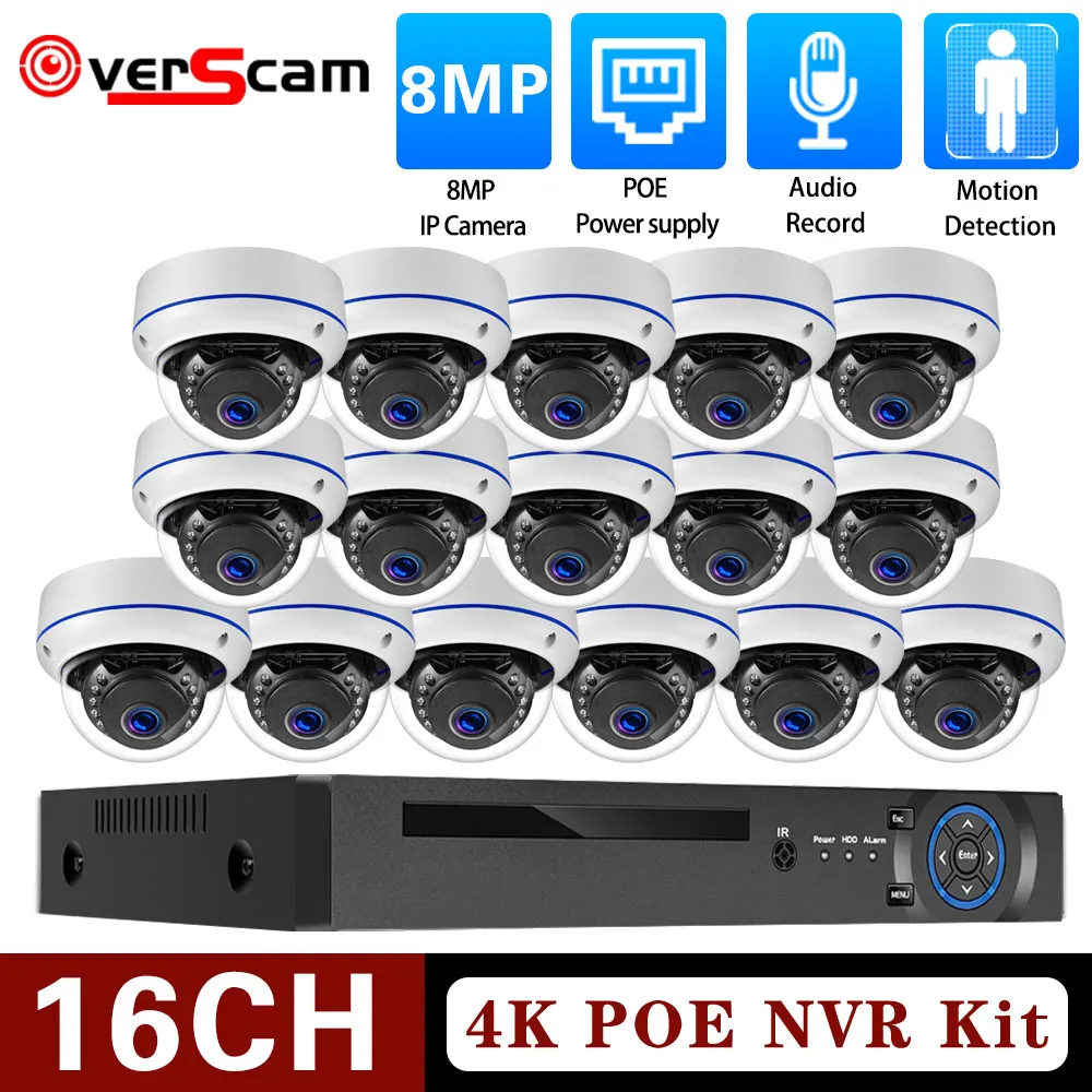 

H.265 16CH 4K CCTV Security Camera System 8MP Outdoor IP66 Waterproof Audio Dome POE IP Camera Video Surveillance NVR Kit HDMI