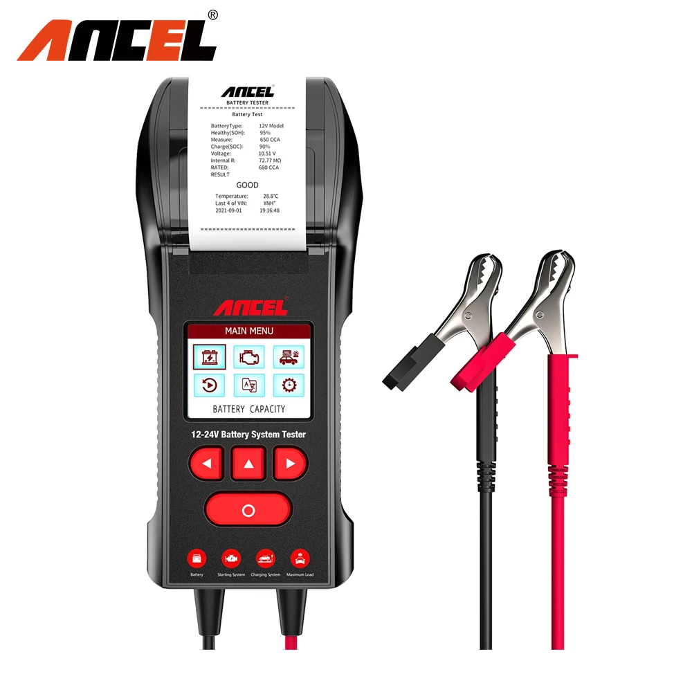 ANCEL BST600 12V/24V 100-2000CCA Auto Battery Temperature Load Tester Car Cranking Charging System Analyzer for Trucks Cars Moto