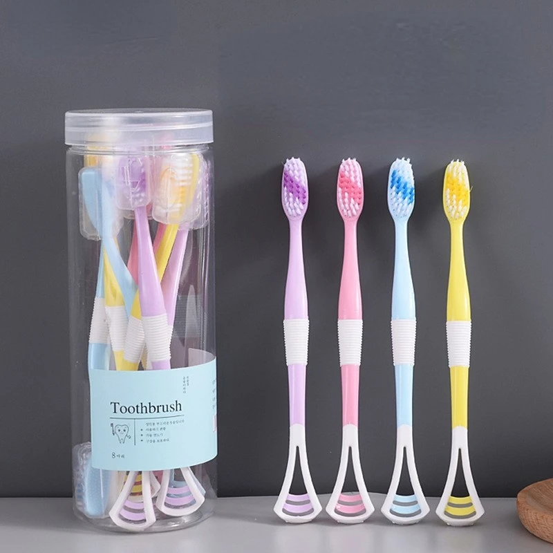 

Adult Soft Bristle Toothbrush 8 Barreled Clean Macarone Toothbrush with Tongue Coating Scraping Function eco friendly