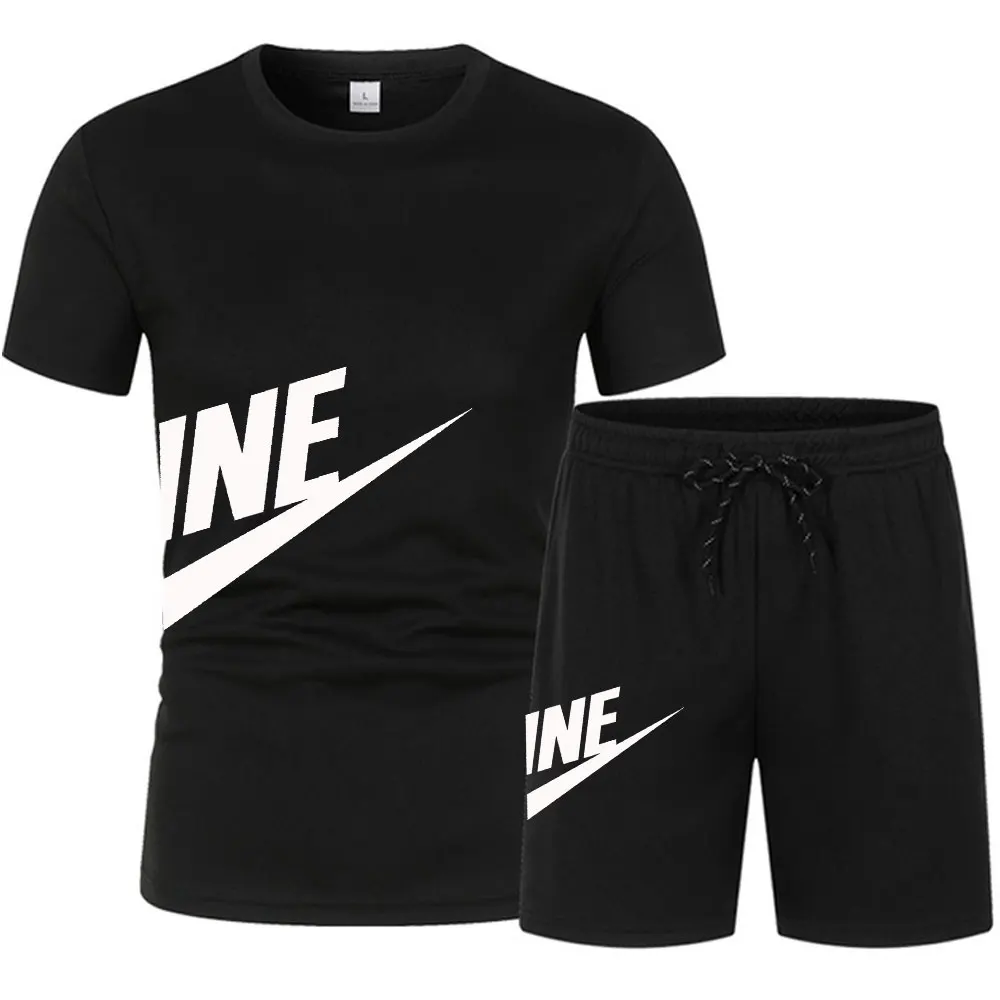 

Summer Men's Sportswear Brand Fitness Suit Running Clothes Casual Suit T shirt + Shorts Breathable Two Piece Sportswear Suit Men