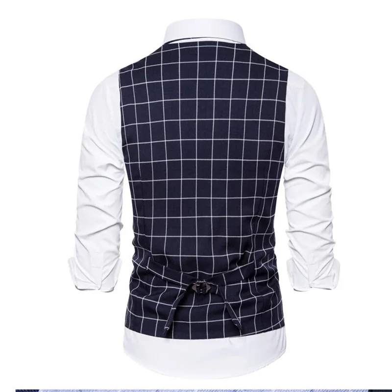 

Size 3XL-S Vest Striped Style Party Plaid European Business Formal Wedding Homme Clothing Dress Casual Tops Men Fashion