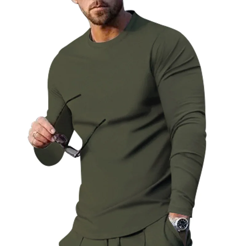 

Мужская Однотонная футболка с длинным рукавом, свободного покроя, в европейском и американском стиле, осень 2022