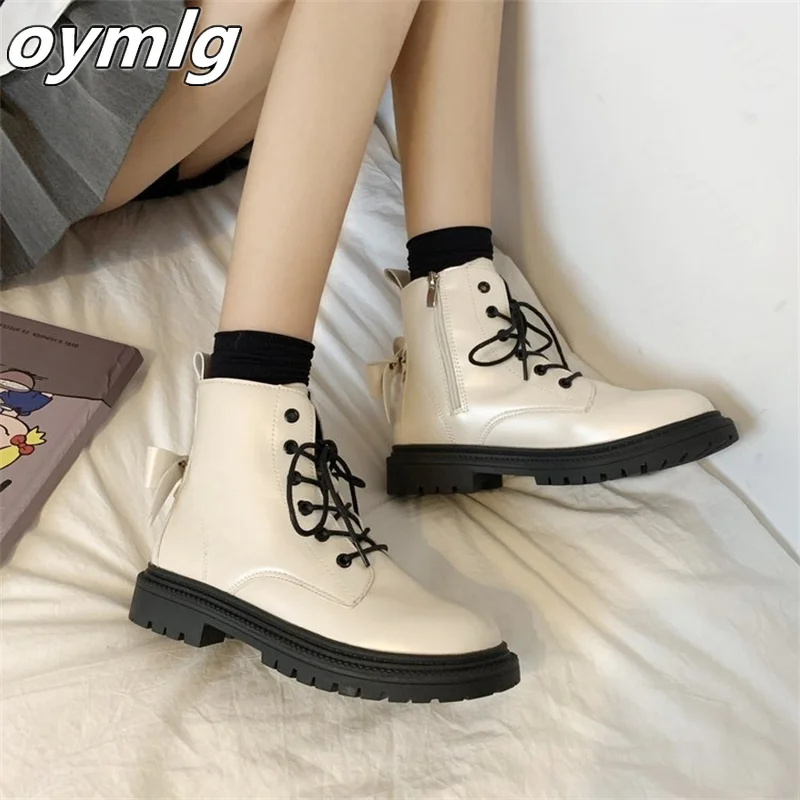 Lace-up  boots women's 2022 new autumn and winter bow short boots students fried street short single boots black boots