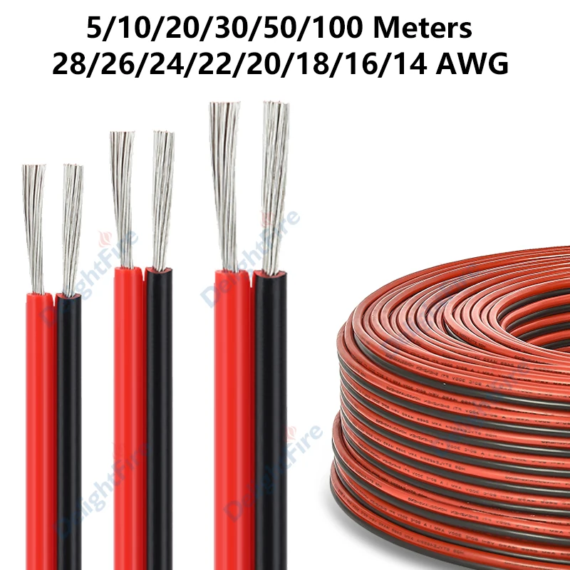 

DelightFire 2-контактный электрический провод LED Wire 28-16 AWG красный/черный 12В