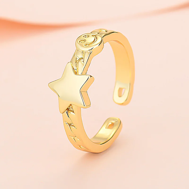

New 2022 Designer Star Smile Ring Gold Plated Opening Ring