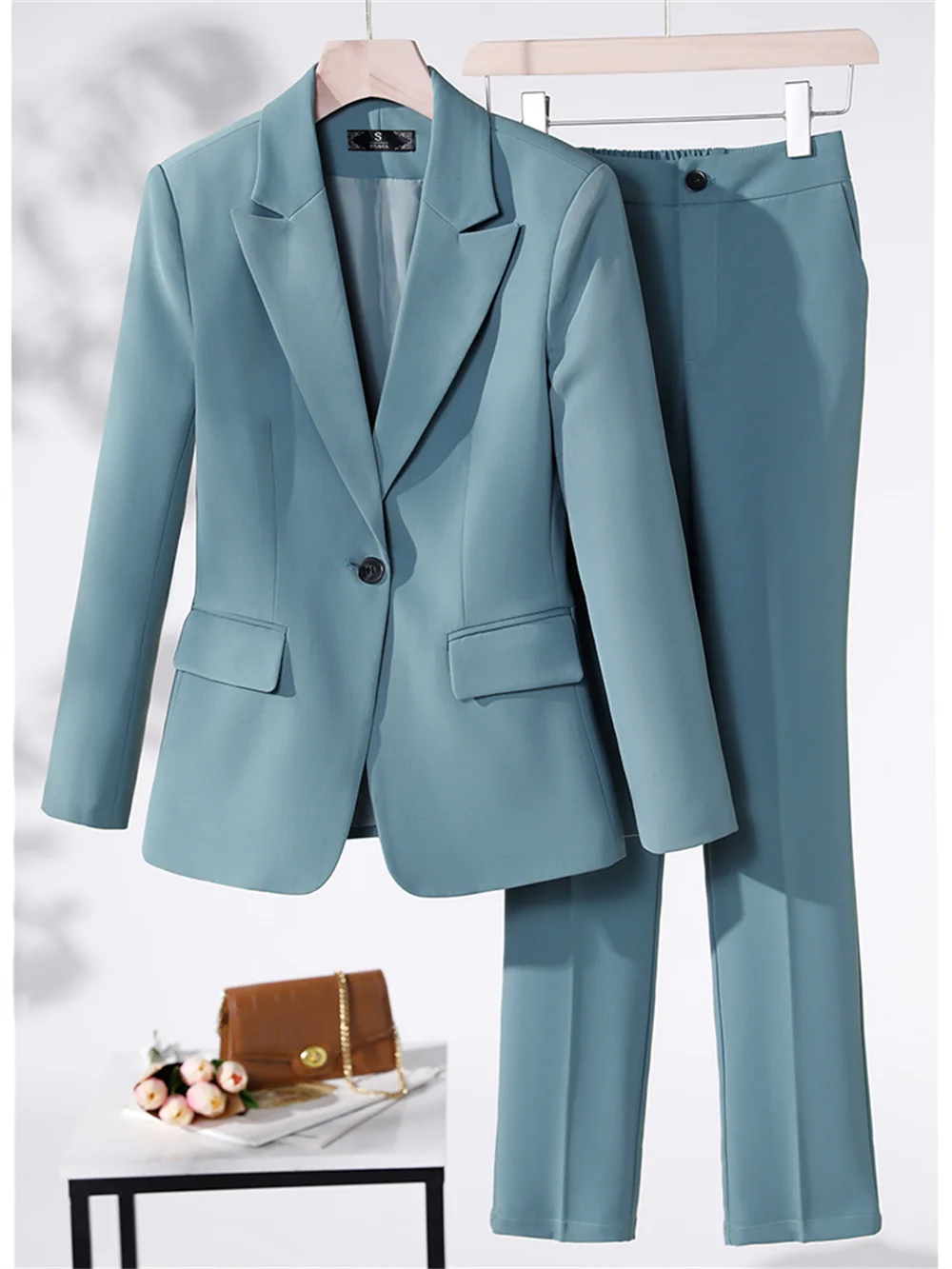 Women 2 Piece Set Coffee Red Black Blue Blazer Jacket and Trouser Office Ladies Business Work Wear Formal Pant Suit