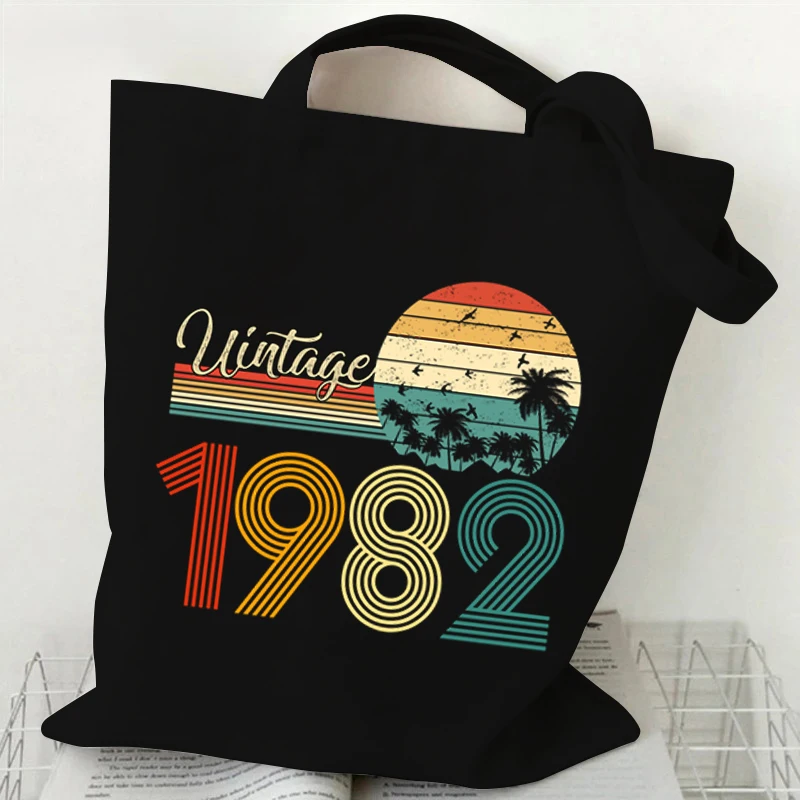 Фото Винтажная большая сумка 1984 года, винтажная сумка-тоут 1980–1989, холщовые сумки на плечо, многоразовая складная сумка для покупок большой вместимости №4